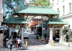The ornate Dragon's Gate entrance to Chinatown at Bush Street and Grant Avenue in San Francisco.