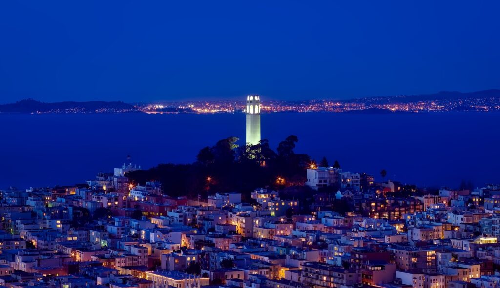 Coit Tower, perched atop Telegraph Hill