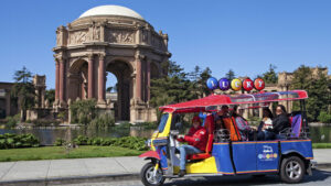 Lucky Tuk tuk sightseeing tour with a stop at the Palace of Fine Arts in San Francisco