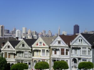 The famous row of Victorian "Painted Ladies" houses on Steiner Street in Alamo Square, San Francisco.