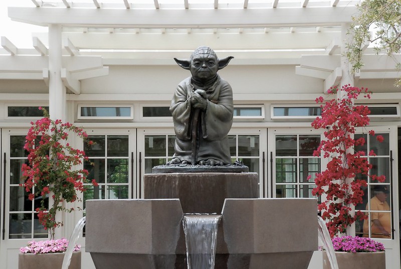 CC BY-NC 2.0 DEED Emmet Connolly. Yoda Fountain At the entrance to Lucas Arts and Industrial Light and Magic in the Presidio in San Francisco.